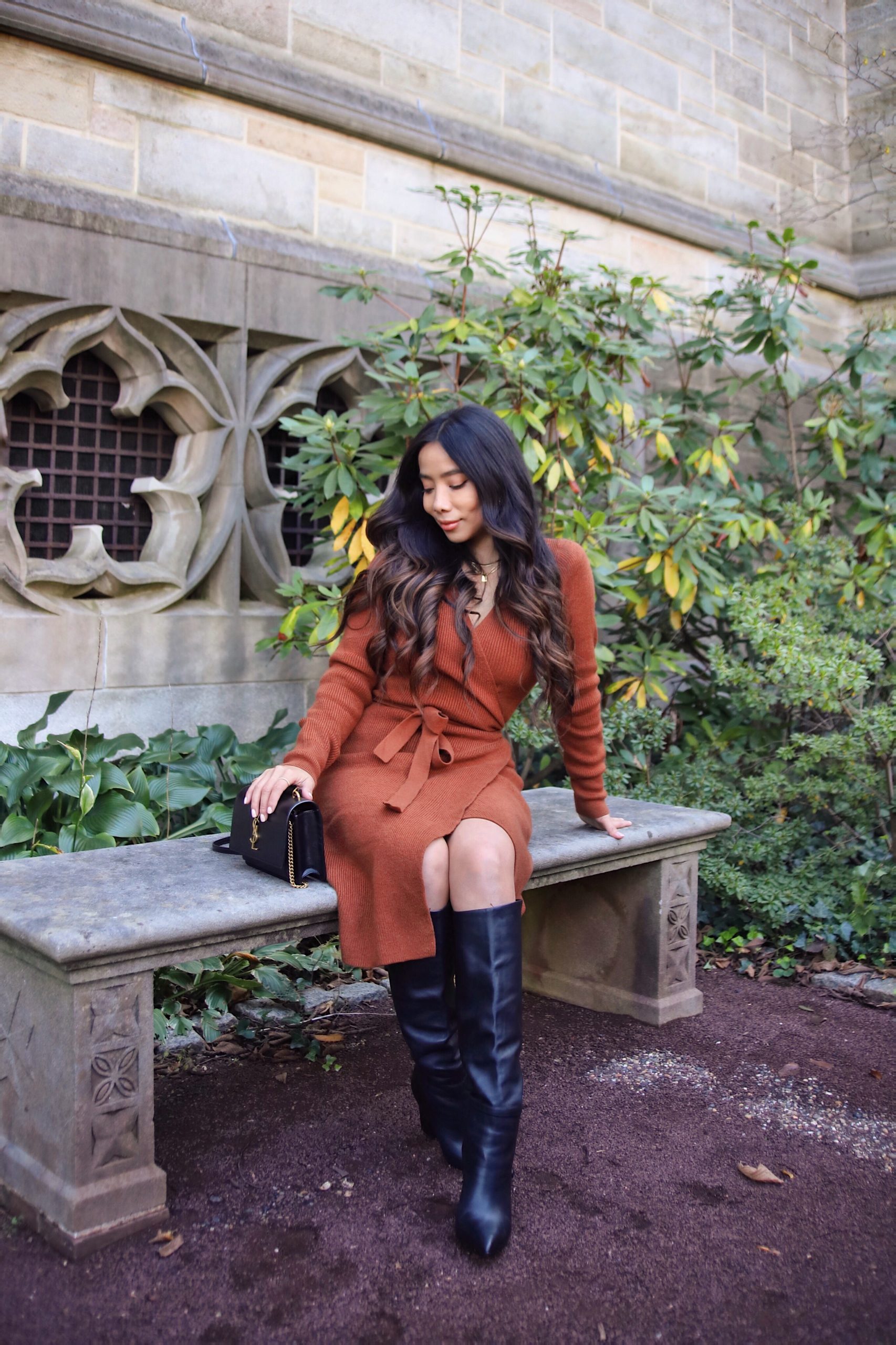 fall style wrap dress boots, Fall Style: Midi Wrap Sweater Dress and Boots 🍂🍁, Sandy Wears It
